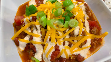 3 Meat Chili with Sour Cream Remoulade topping